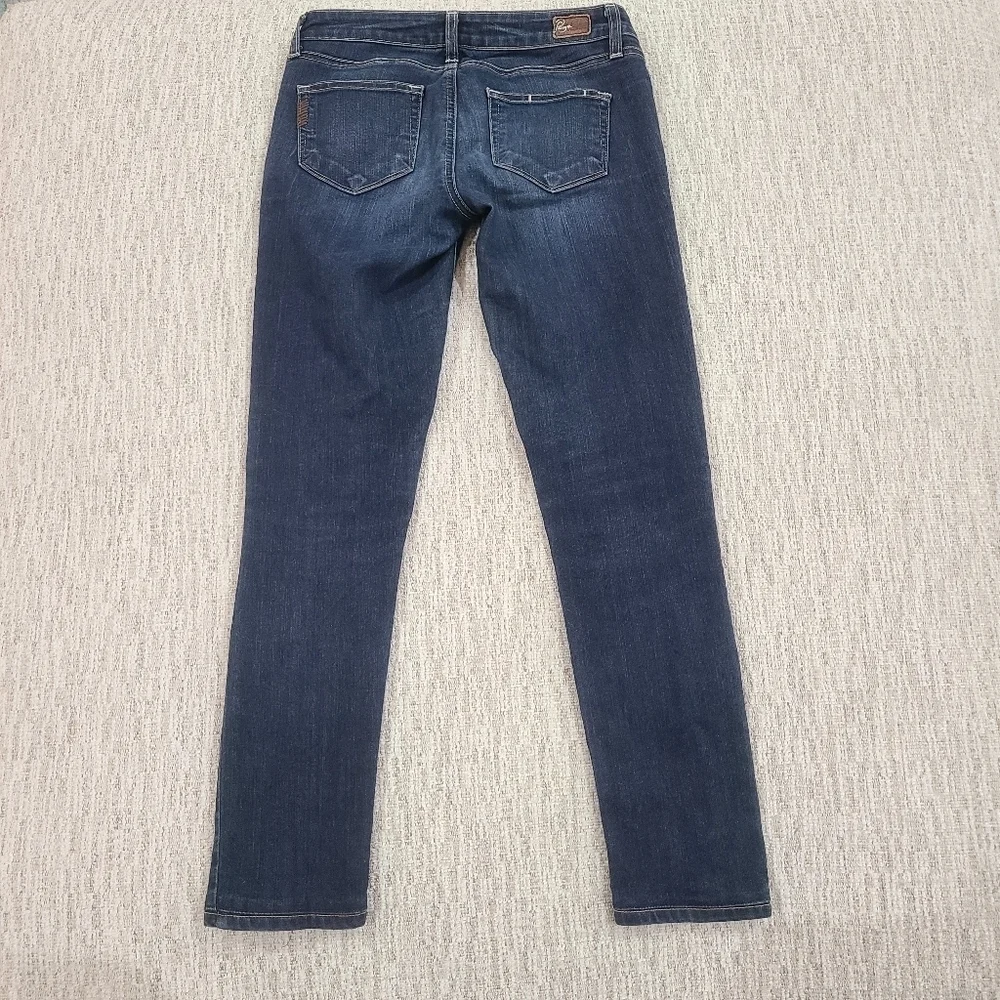 Paige Womens Peg Skinny Jeans Blue Dark Wash Straight Leg Stretch Denim 24 - Picture 2 of 11